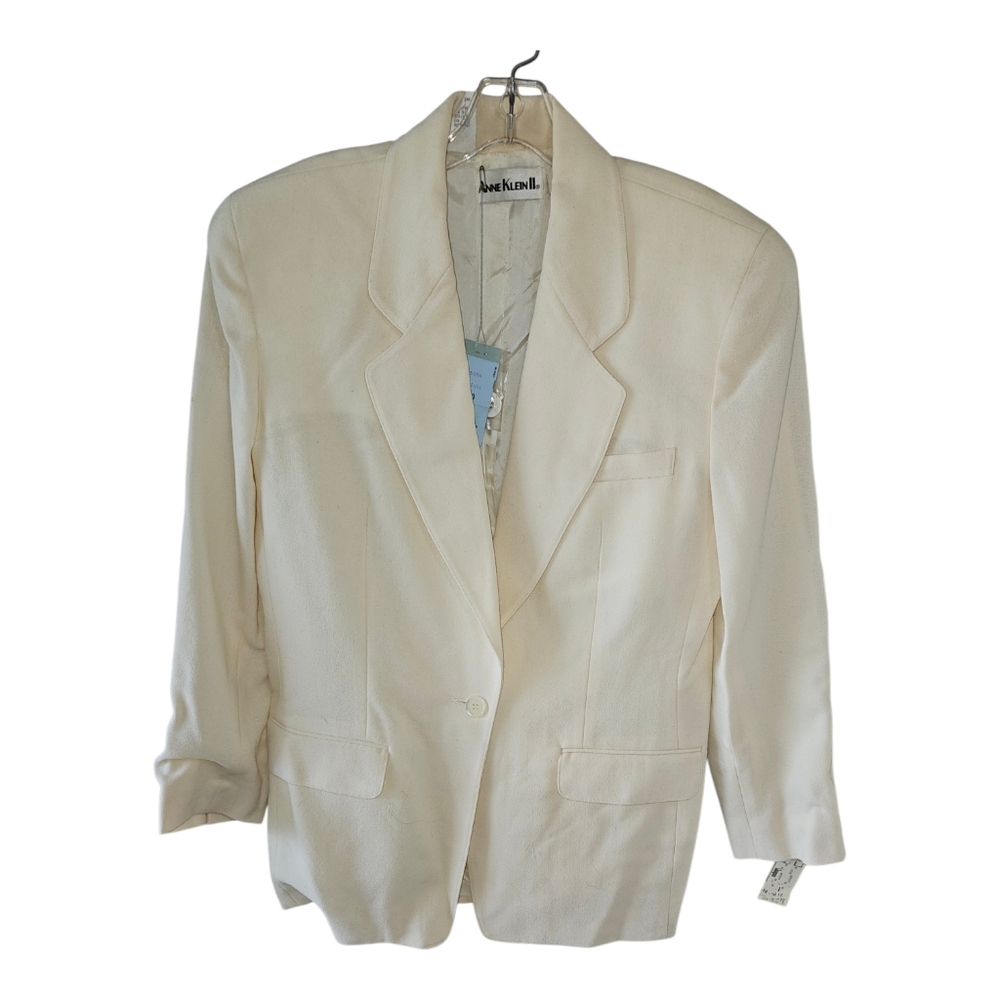 Vintage Vintage Anne Klein II Single-Breasted Cream Blazer 100% Wool NWT Size 10